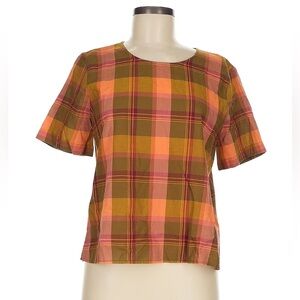 Madewell tee, size M — button detailing and gorgeous plaid!